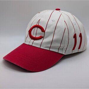 Vintage Cincinnati Reds #11 Barry Larkin Strap Back Hat Cap Pin Stripe MLB Fox